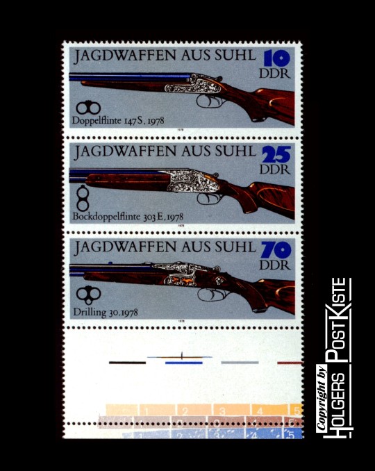 Bogenrand als Leerfeld DDR SZd175 (2377+2379+2381) Jagdwaffen Suhl