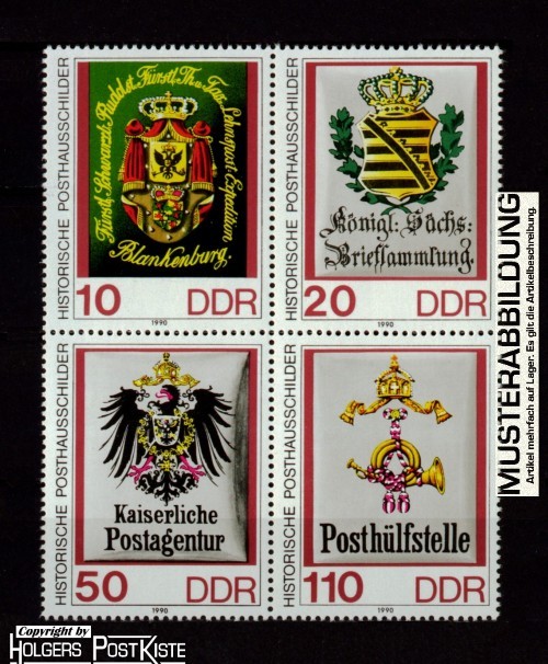 Viererblock-Zdr DDR 3306-3309 Posthausschilde (Großformat)