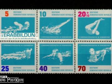 Sechserblock-Zdr DDR 907-912 Europameisterschaften Schwimmen